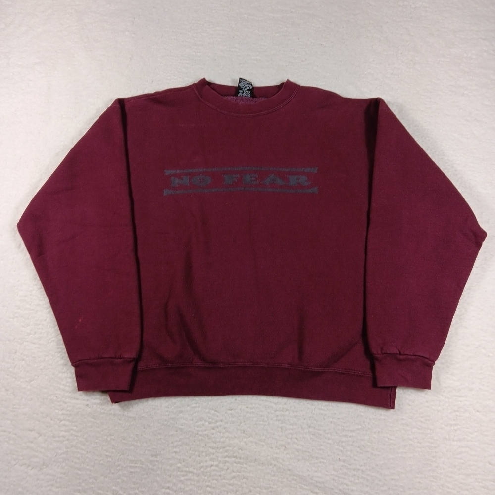 Vintage 90s No Fear Sweatshirt Mens Large Red Crewneck Spellout Graphic